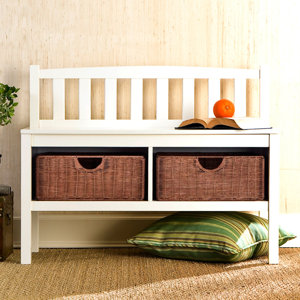 Offerman Wood Storage Bench with Rattan Baskets