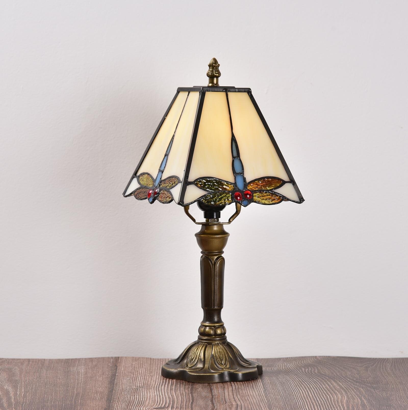Canora Grey Tiffany Lamp For Living Room ,Table Top Stained Glass Bedside  Table Lamp For Bedroom, High Quality Resin Base, 15" Tall Large Luxurious  Dragonfly Style Farmhouse Desk Light | Wayfair