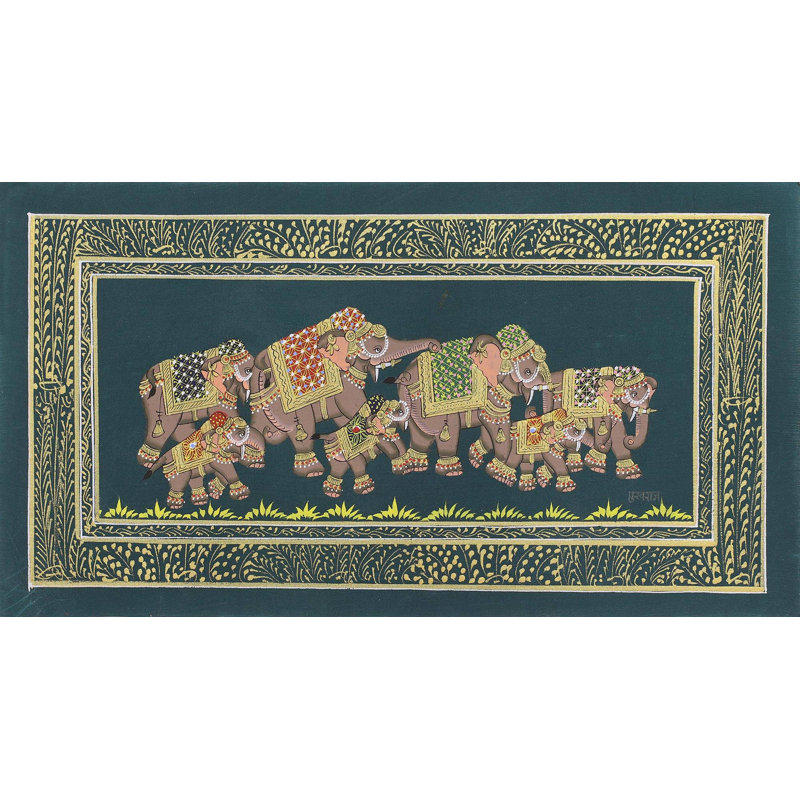 World Menagerie Wool Royal Elephant Herd Miniature Painting Wall