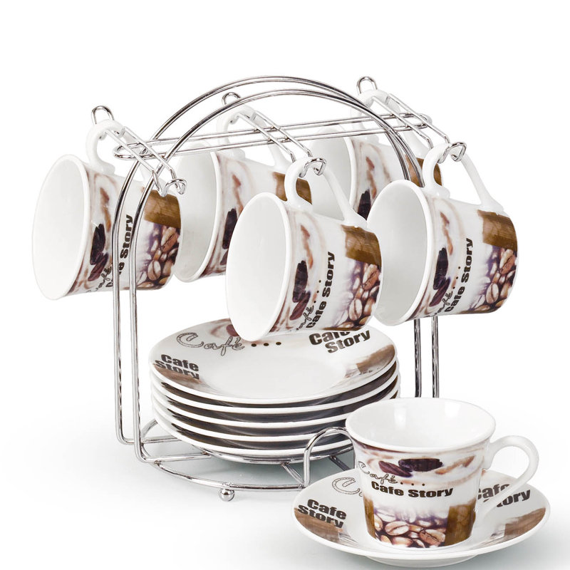 Lorren Home Trends Espresso Cup And Saucer Set With Metal Stand Espresso Cup And Saucer Set With Metal Stand