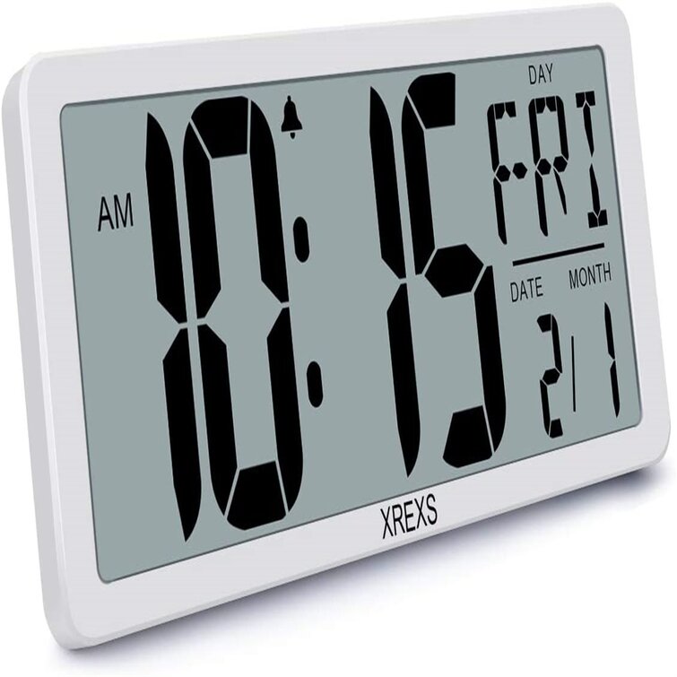 Electronic Alarm Clocks for Bedroom Home Decor Count Up & Down Timer 14.17 Inch Large LCD Screen with Time/Calendar/Temperature Display XREXS Large Digital Wall Clock Batteries Included