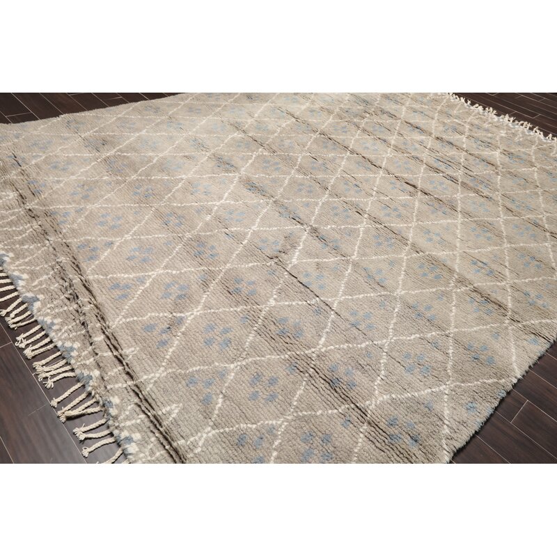 Isabelline One Of A Kind Thick Pile Anniqua Hand Knotted Rectangle 9x12 Wool Grey Area Rug Wayfair Ca