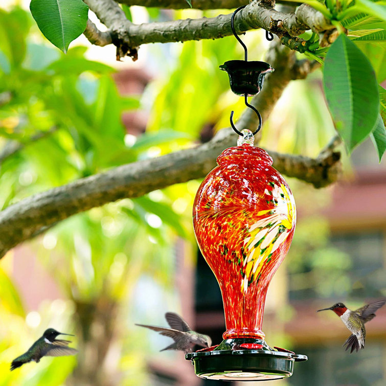 36 Fluid Ounces, Hand Blown Glass Never Fade Hummingbird Feeders For Outdoors 