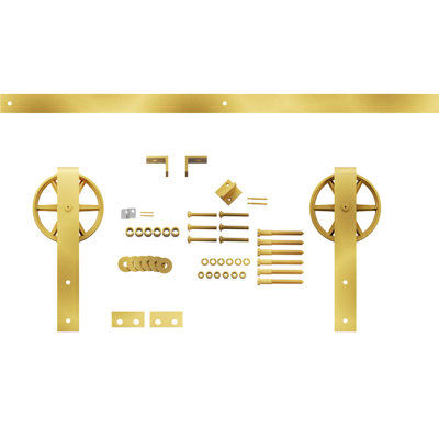 Premium Wagon Wheel Strap Standard Single Barn Door Hardware Kit Goldberg Brothers Inc Finish Jacobs Gold Track Length 48 in