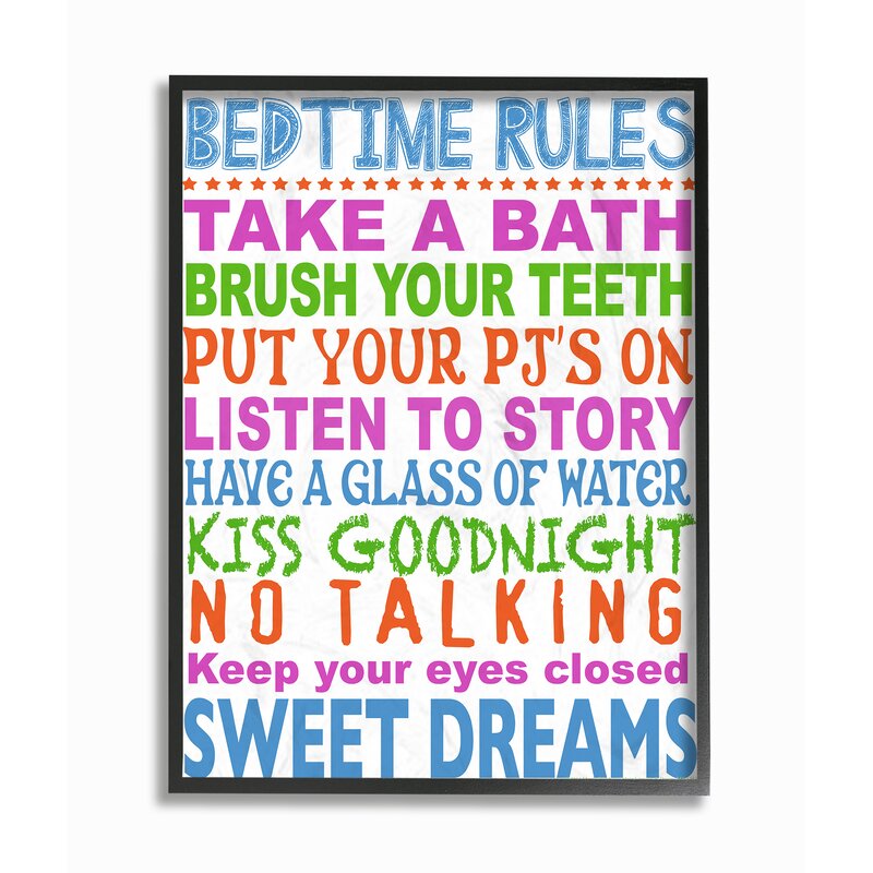 Zoomie Kids The Kids Room By Stupel Multi Coloured Bedtime Rules Typography Wall Art Wayfair Ca
