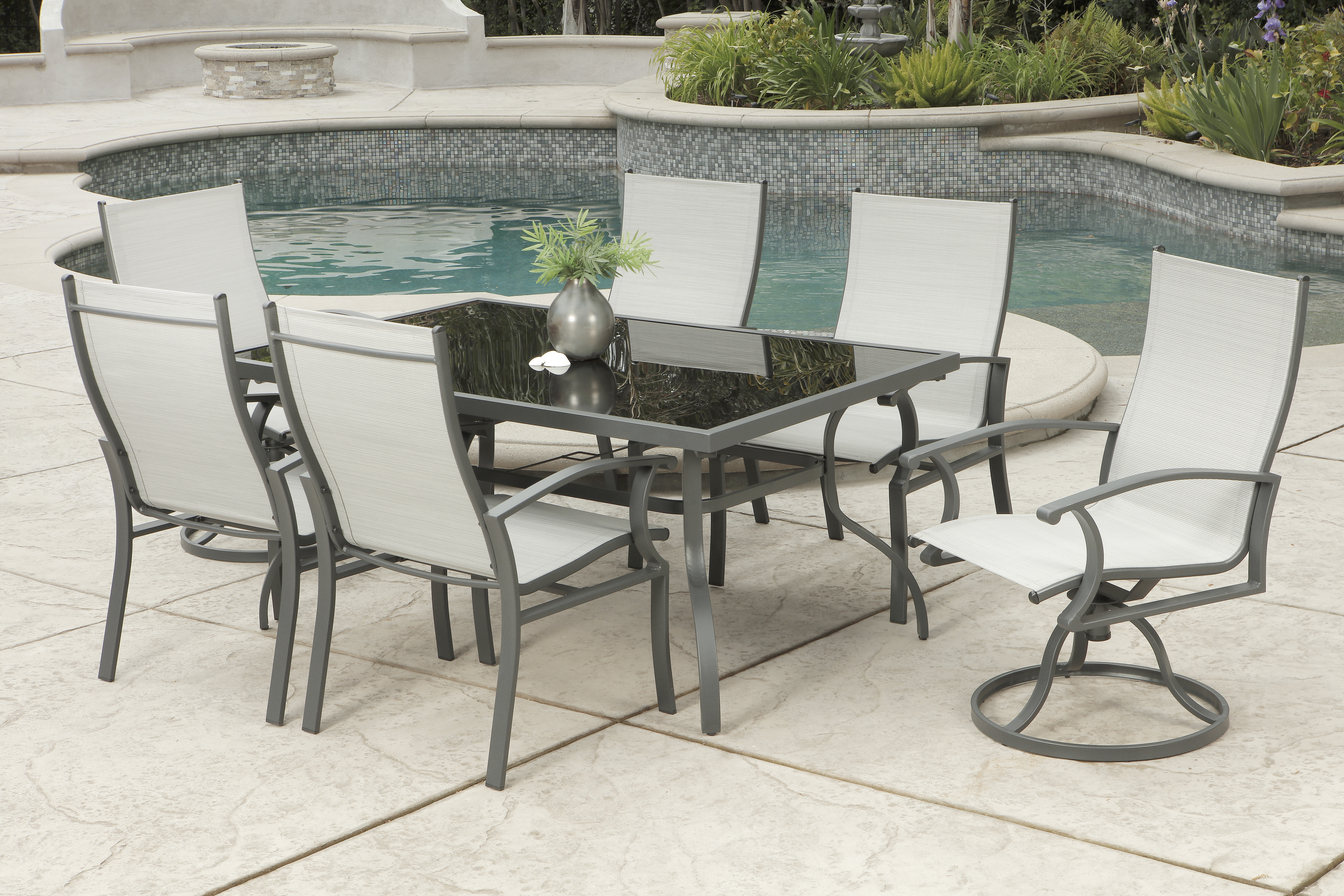 7 Piece Steel Table Chairs Dining Set Patio Furniture Outdoor Glass Table Top 