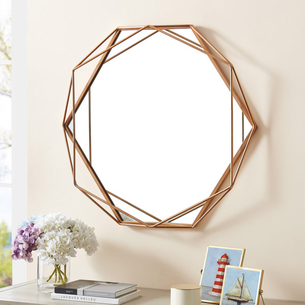 Set 3 gold wall mirrors chain hanger geometric octagon living room hallway decor 