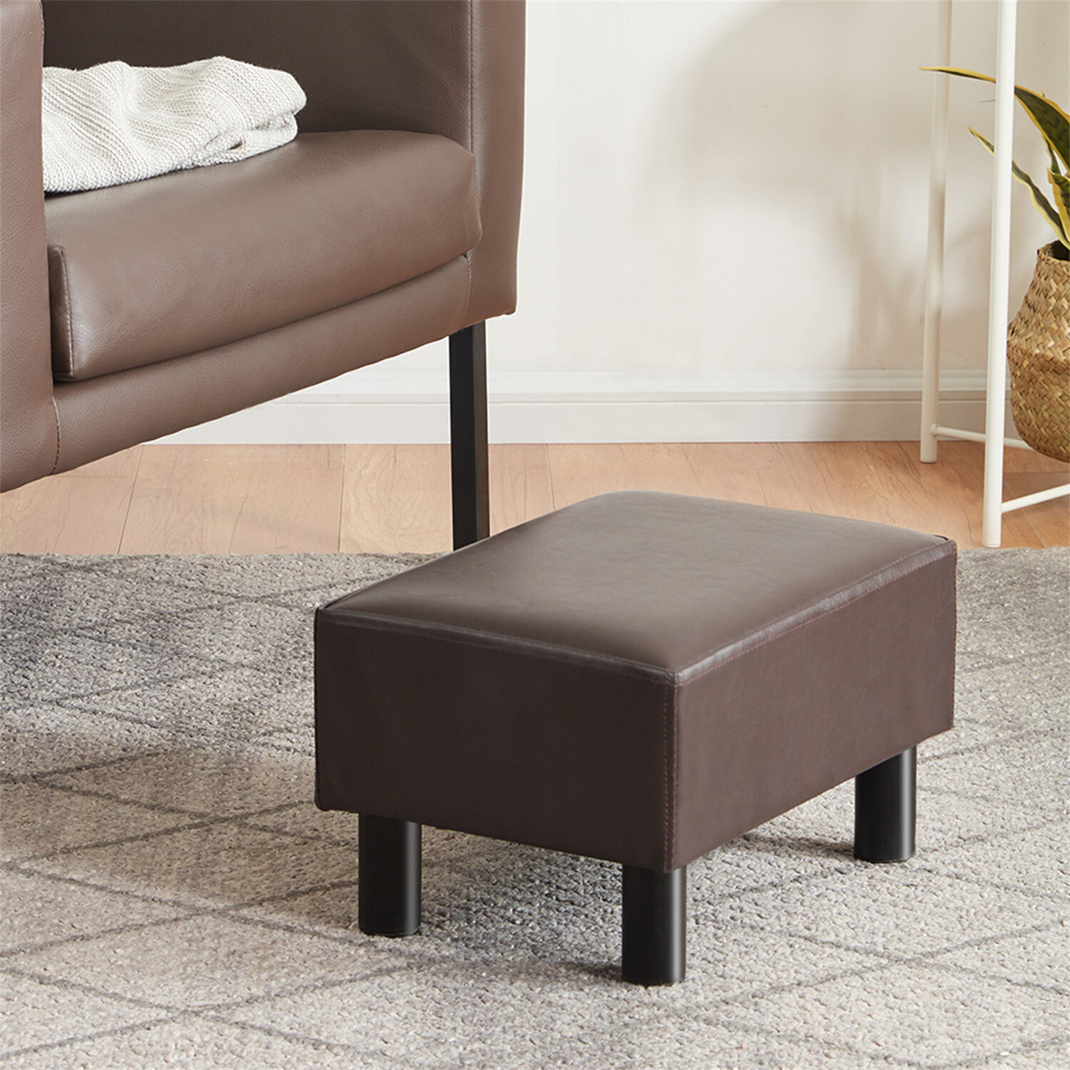 Youdenova 16 Inches Footstool Ottoman With Stable Wooden Legs Small Footrest Under Desk Faux Leather Brown Step Stool Padded Seat Support 350lbs Wayfair