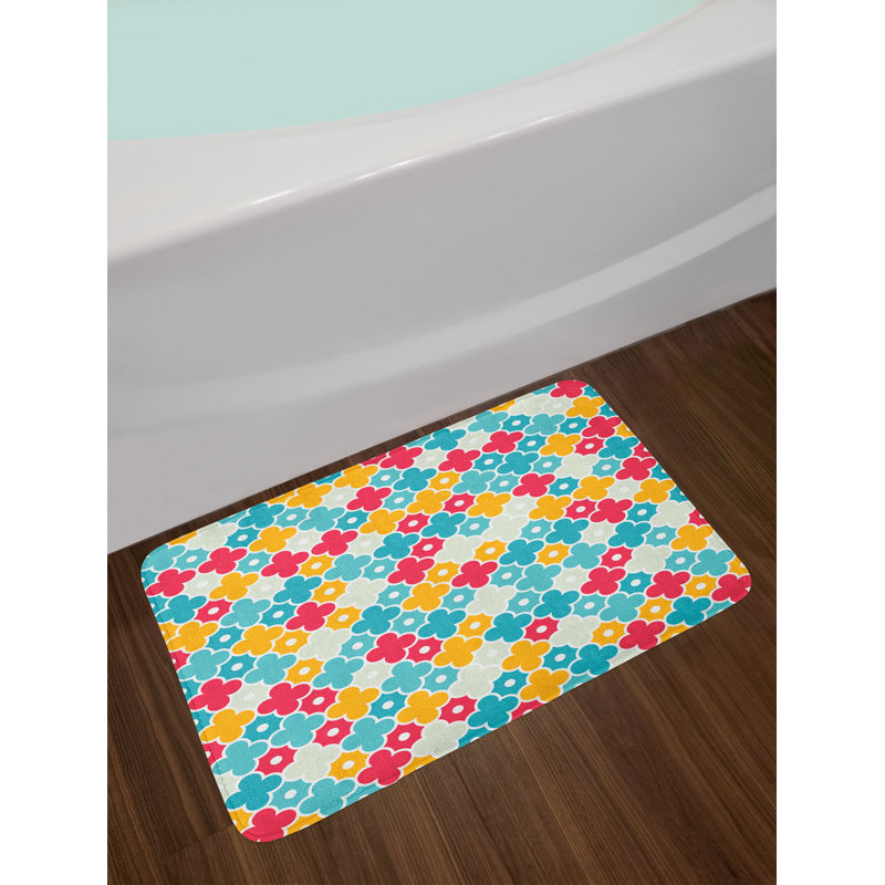 East Urban Home Red Turquoise Yellow Quatrefoil Bath Rug Wayfair