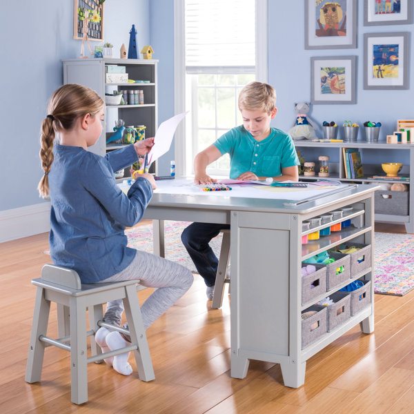 Plastic Kids Drawing Desk Table Chair Set Height Adjustable Kids Art Study 