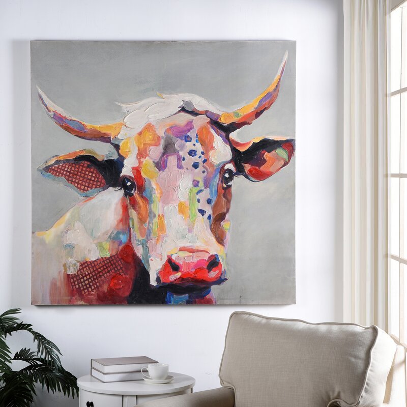 Latitude Run® 'Colorful Bessie the Cow' - Unframed Painting Print on ...
