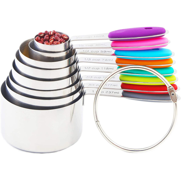 Lfa 8 Piece Measuring Cups Set Stainless Steel Measuring Cups With Silicone Handle Metal Stackable Kitchen Tools And Gadgets For Cooking Baking Dry Wet Food Measurement Multicolor Wayfair Lfa 8 Piece Measuring Cups Set Stainless Steel Measuring Cups With Silicone Handle Metal Stackable Kitchen Tools And Gadgets For Cooking Baking Dry Wet Food Measurement Multicolor Wayfair