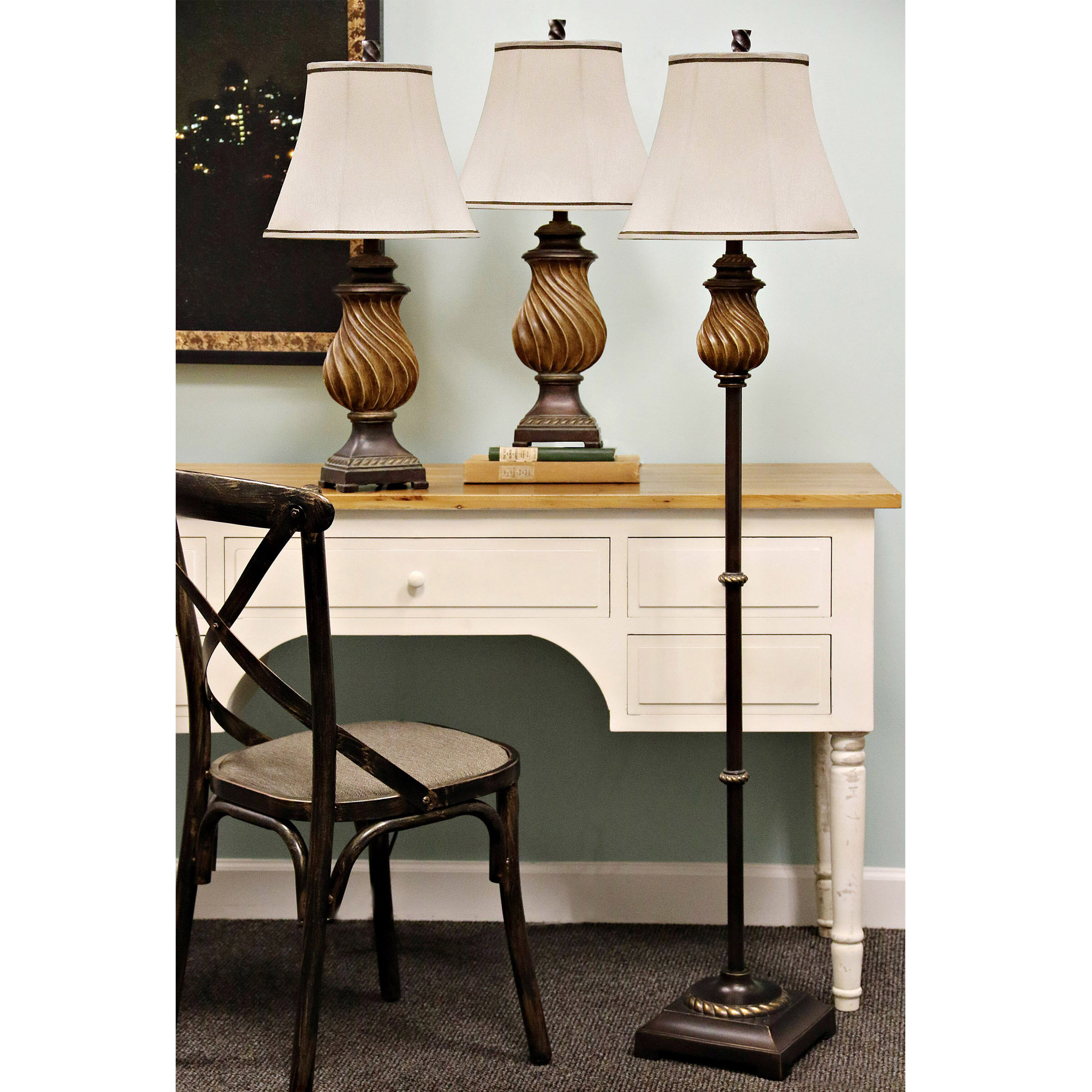 gambier 3 piece table and floor lamp set