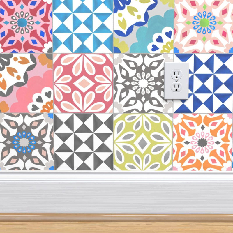 Bungalow Rose Colourful Tile Removable Wallpaper Colourful Tile