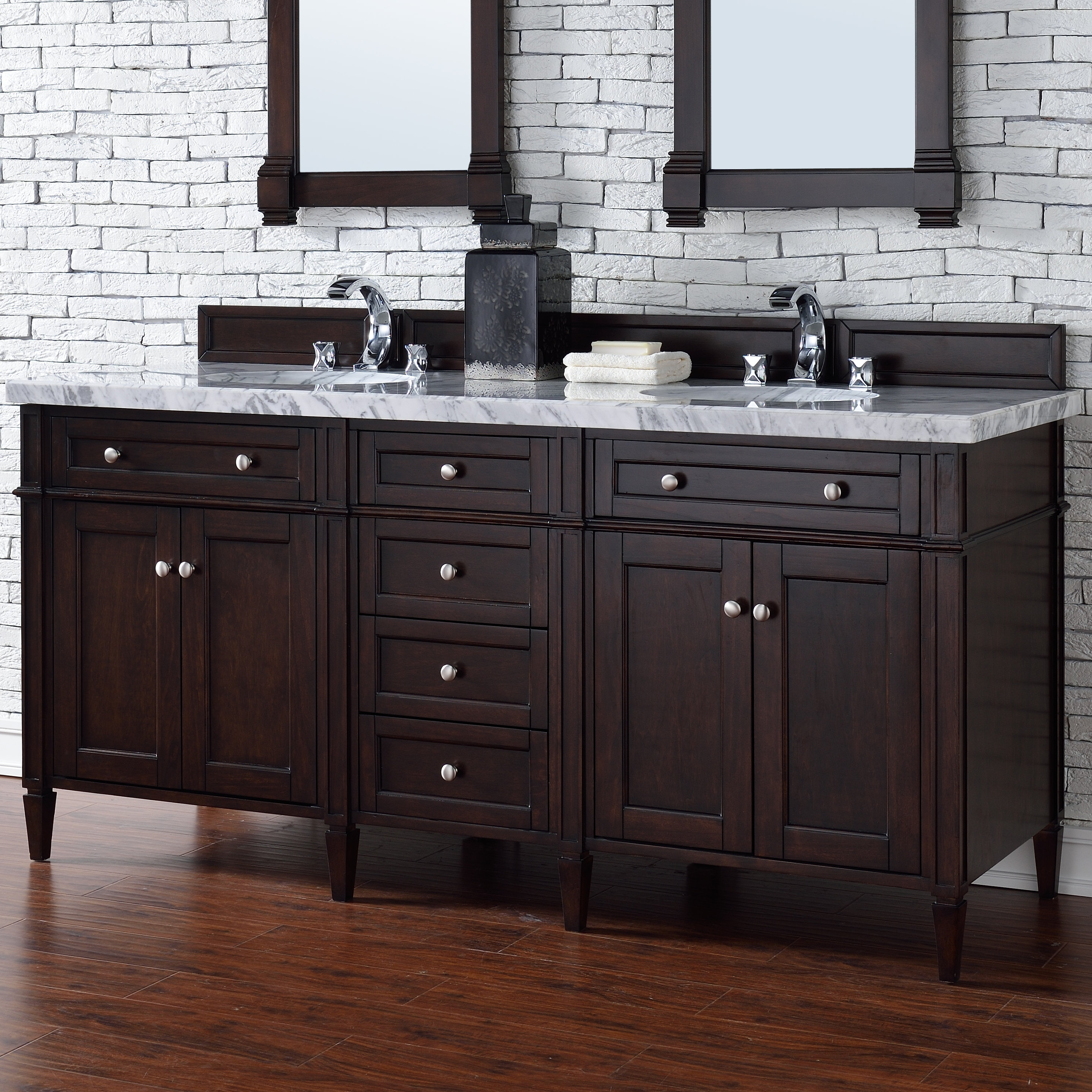 James Martin Furniture Brittany 72 Double Vanity Black Onyx With 3 Cm Carrara White Top W Oval Sink Reviews Wayfair