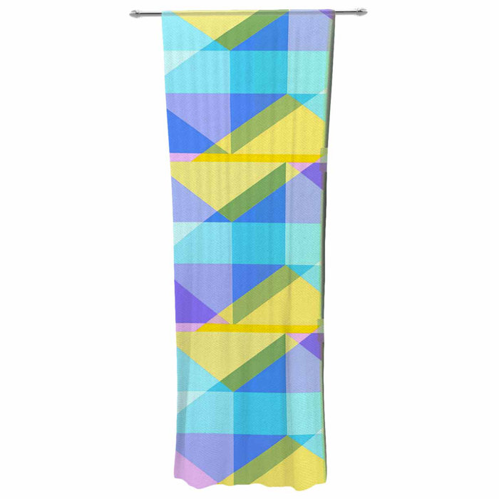 Kess InHouse Alison Coxon Confetti Triangles Dark Magenta Blue Decorative Set 30 x 84 Sheer Curtains
