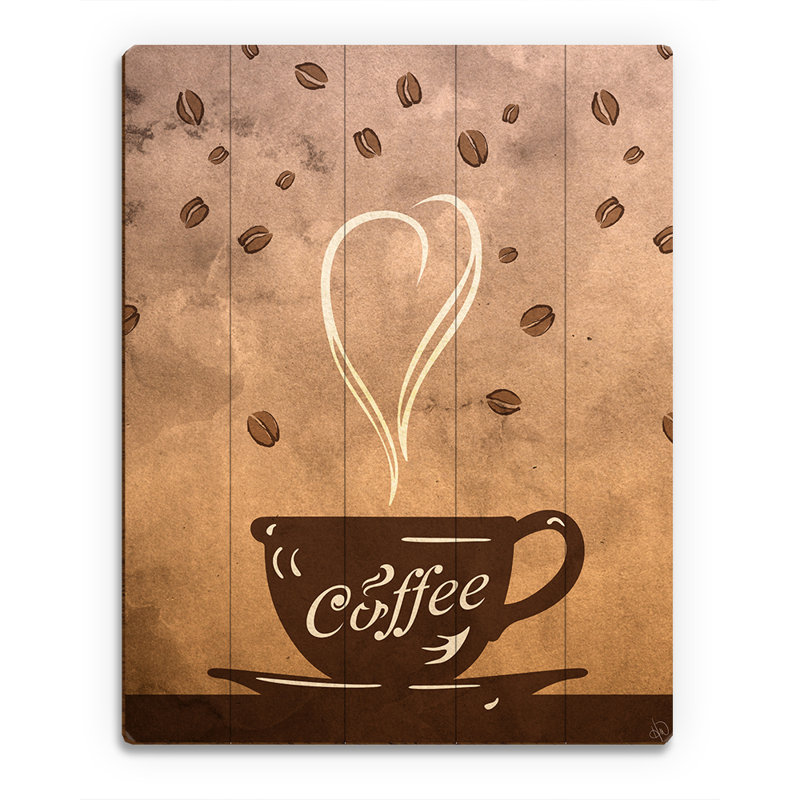 Click Wall Art Wood Slats Cup Of Coffee Painting Print On Plaque
