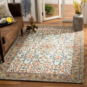 Garvin Hand-Tufted Wool Ivory/Blue Area Rug
