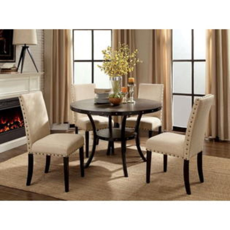 Gracie Oaks Duguay Transitional Round 5 Piece Solid Wood Dining Set Wayfair