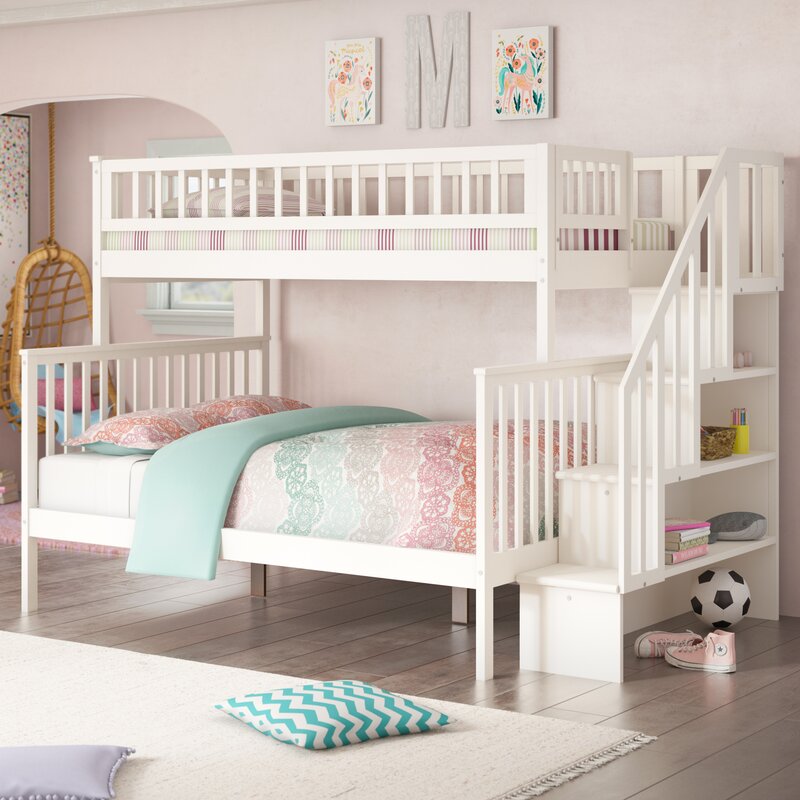 Viv Rae Shyann Staircase Twin Over Full Bunk Bed With Shelves