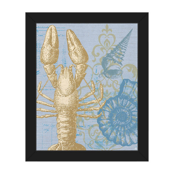 Click Wall Art Damask Lobster Framed Graphic Art On Canvas In Light Blue Wayfair