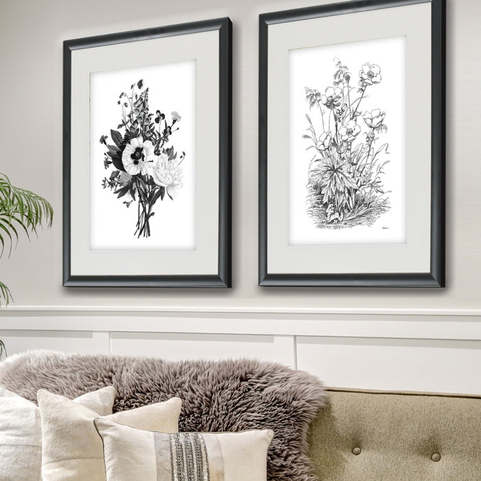 Botanical Black And White Ii 2 Piece Picture Frame Set Print Set