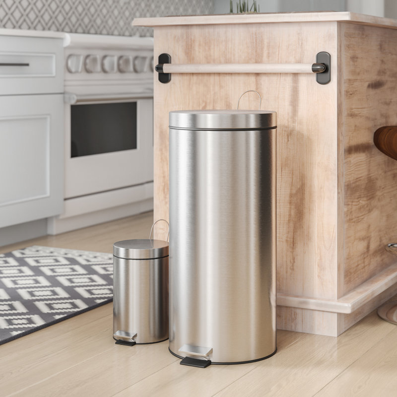 Rebrilliant Ervin 2 Piece Stainless Steel 7 92 Gallon Trash Can Set Reviews