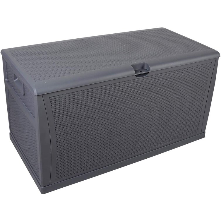 Gray Waterproof Storage Container Outdoor Patio Garden Furniture Plastic Deck Box Wicker 120 Gallon 