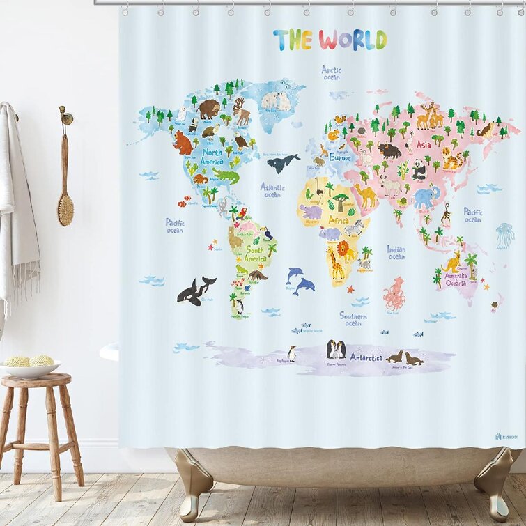 Colorful Europe Map Shower Curtain Liner Waterproof Fabric Bathroom Hooks Mat 