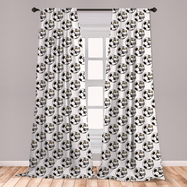East Urban Home Ambesonne Soccer Window Curtains Cartoon Football Mascot With Happy Funny Face Expression Sports Game Play Lightweight Decorative Panels Set Of 2 With Rod Pocket 56 X 63 Black White