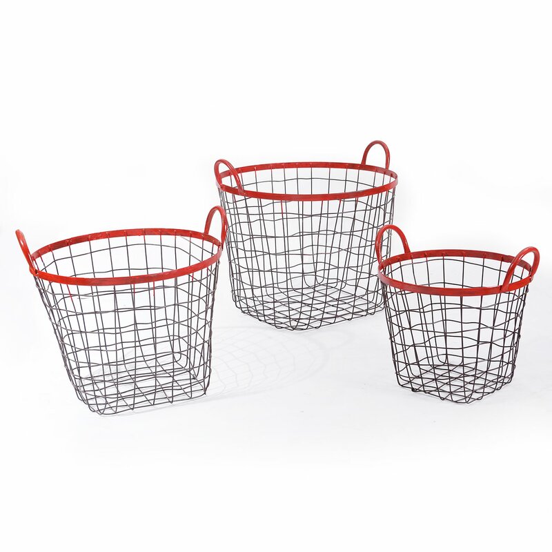 AdecoTrading 3 Piece Multi-Purpose Oval Iron Wired Basket Set