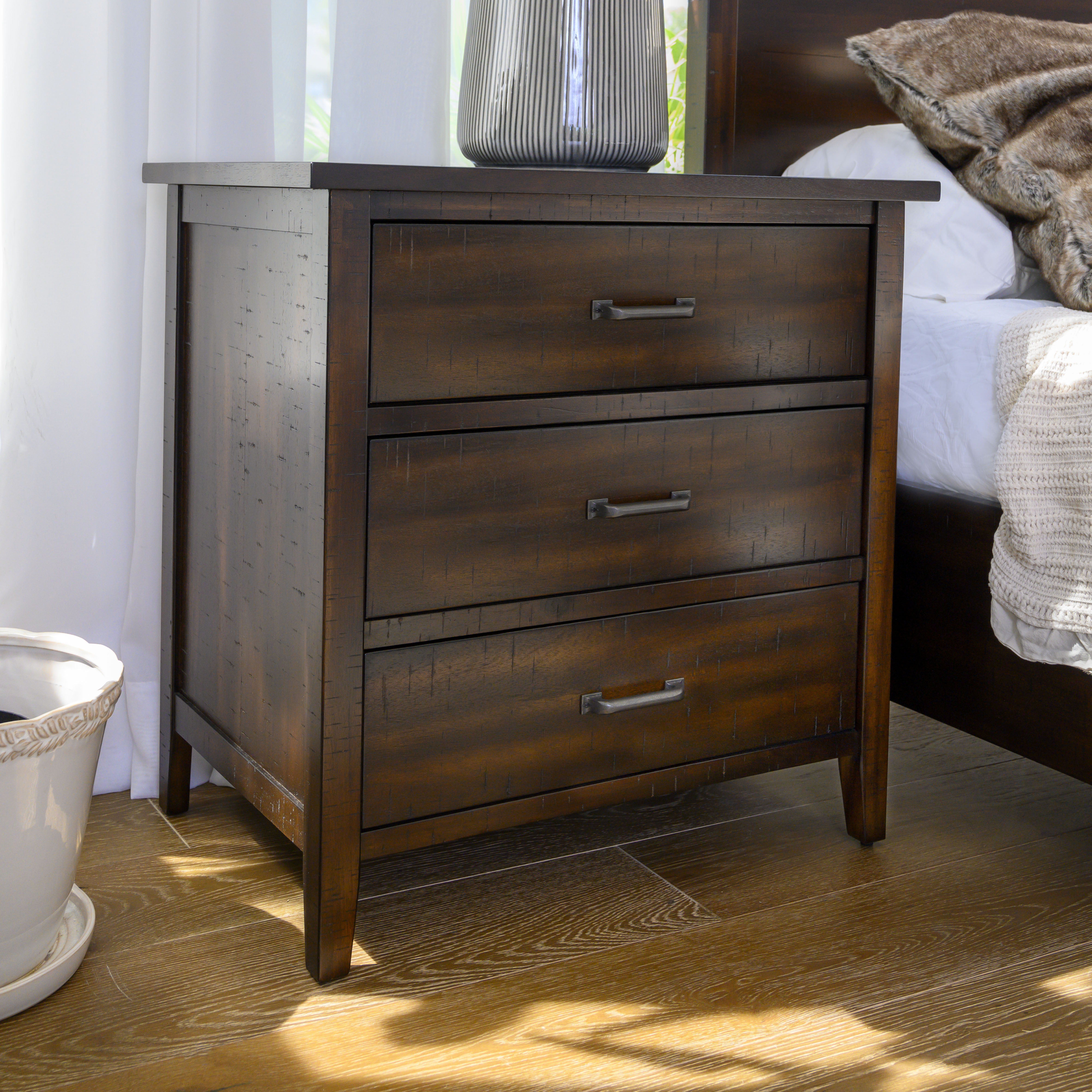 Breakwater Bay Sartell Distressed Wood 3 Drawer Nightstand Wayfair