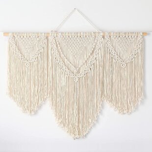 37 inch Beige Knitted Bedroom Hangings Tassel Wall Hanging Decor Sleep Well 