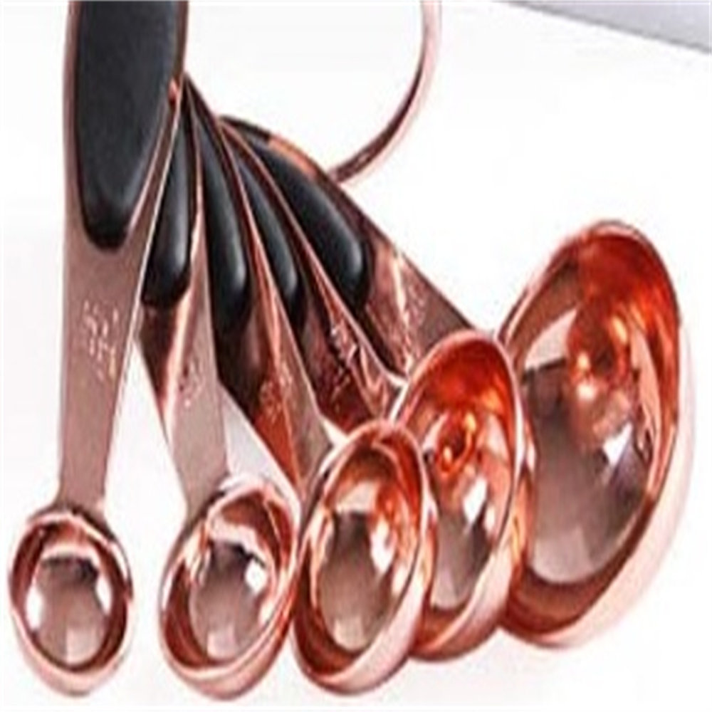 5 Piece Toplive Measuring Spoon, Rose Gold Glated Copper Stainless Steel Measuring Set with Non-Slip Grip Measuring Tools for Cooking Baking 