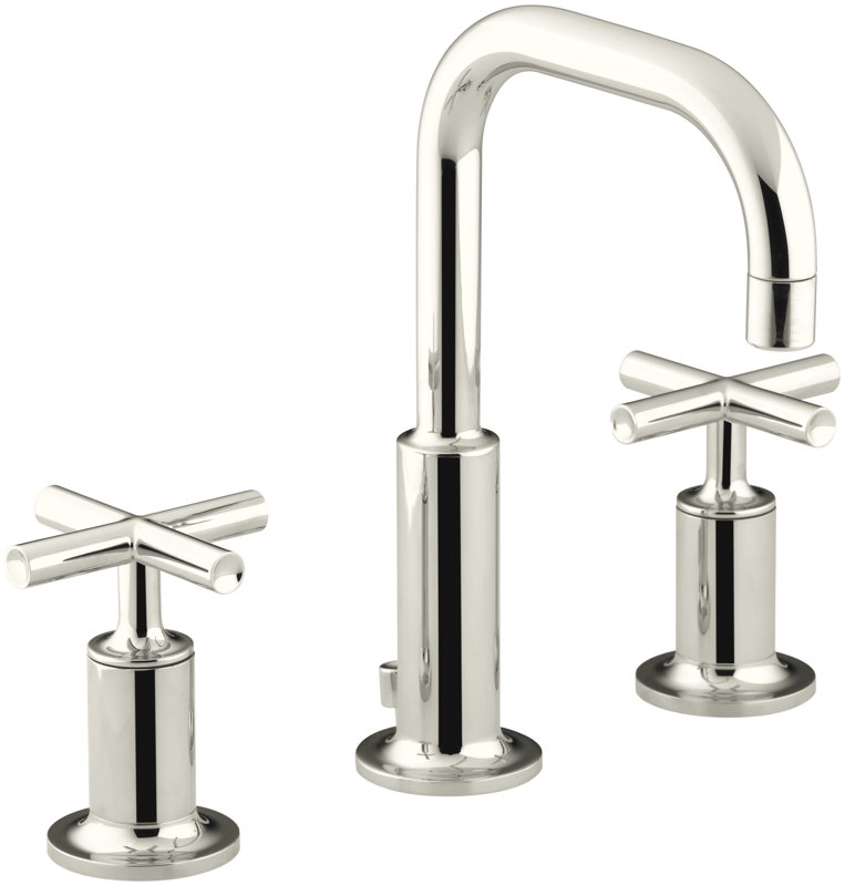 Purist Widespread Bathroom Sink Faucet with Low Cross Handles and Low Gooseneck Spout