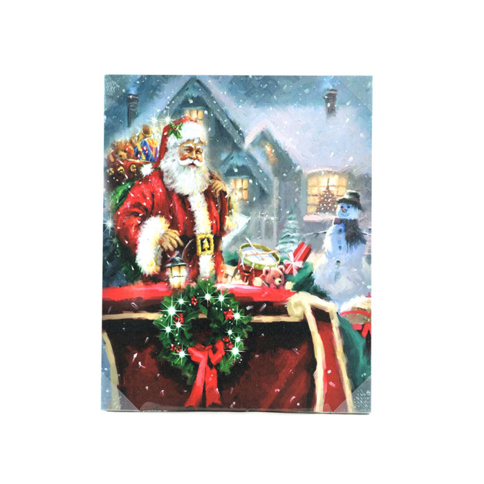 Fiber Optic Santa With Gift Bag Canvas Printing Wall Décor Fiber Optic Santa With Gift Bag Canvas Printing Wall Décor