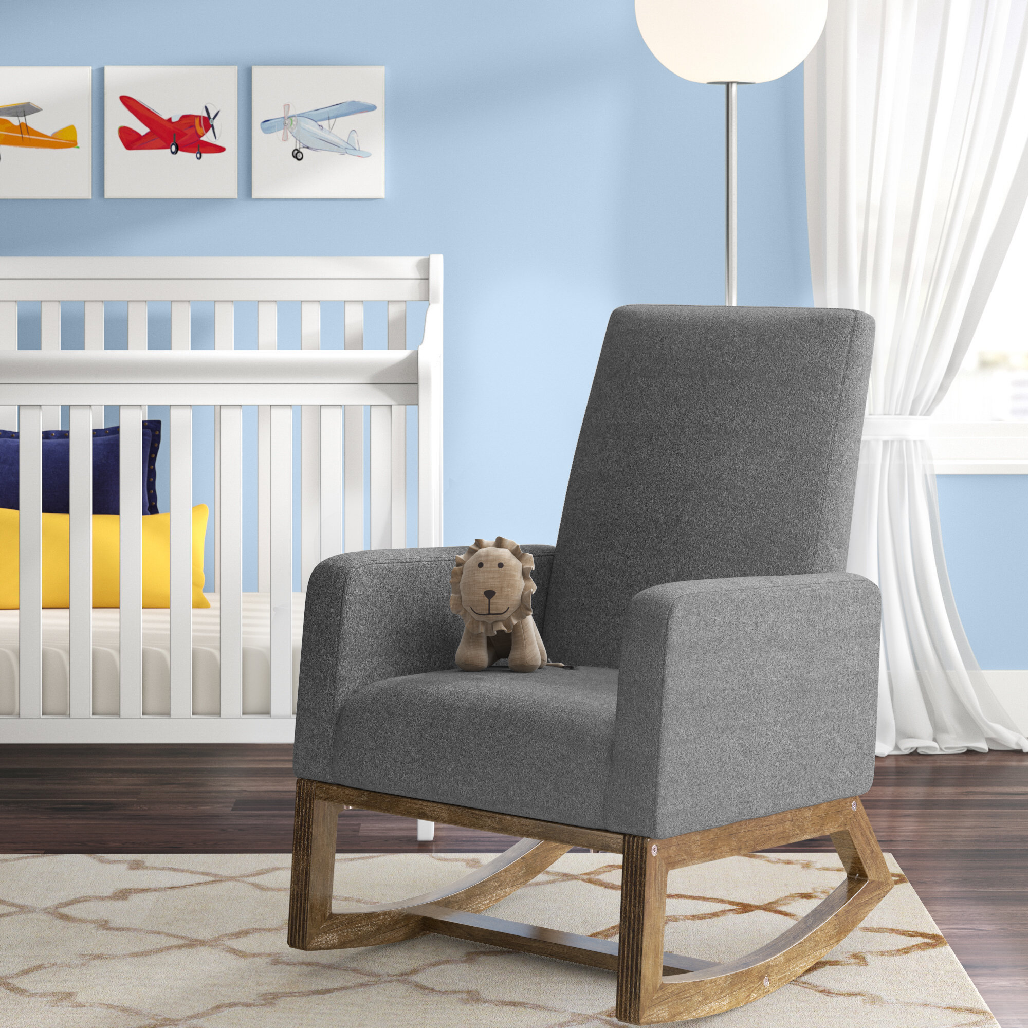 Wrought Studio Costway Mid Century Retro Modern Fabric Upholstered Rocking Chair Relax Rocker Grey Reviews Wayfair Ca
