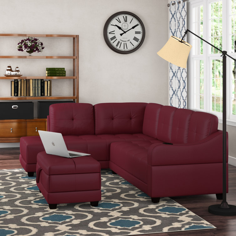 Andover Mills Polak 96 Wide Faux Leather Sofa Chaise With Ottoman Reviews Wayfair