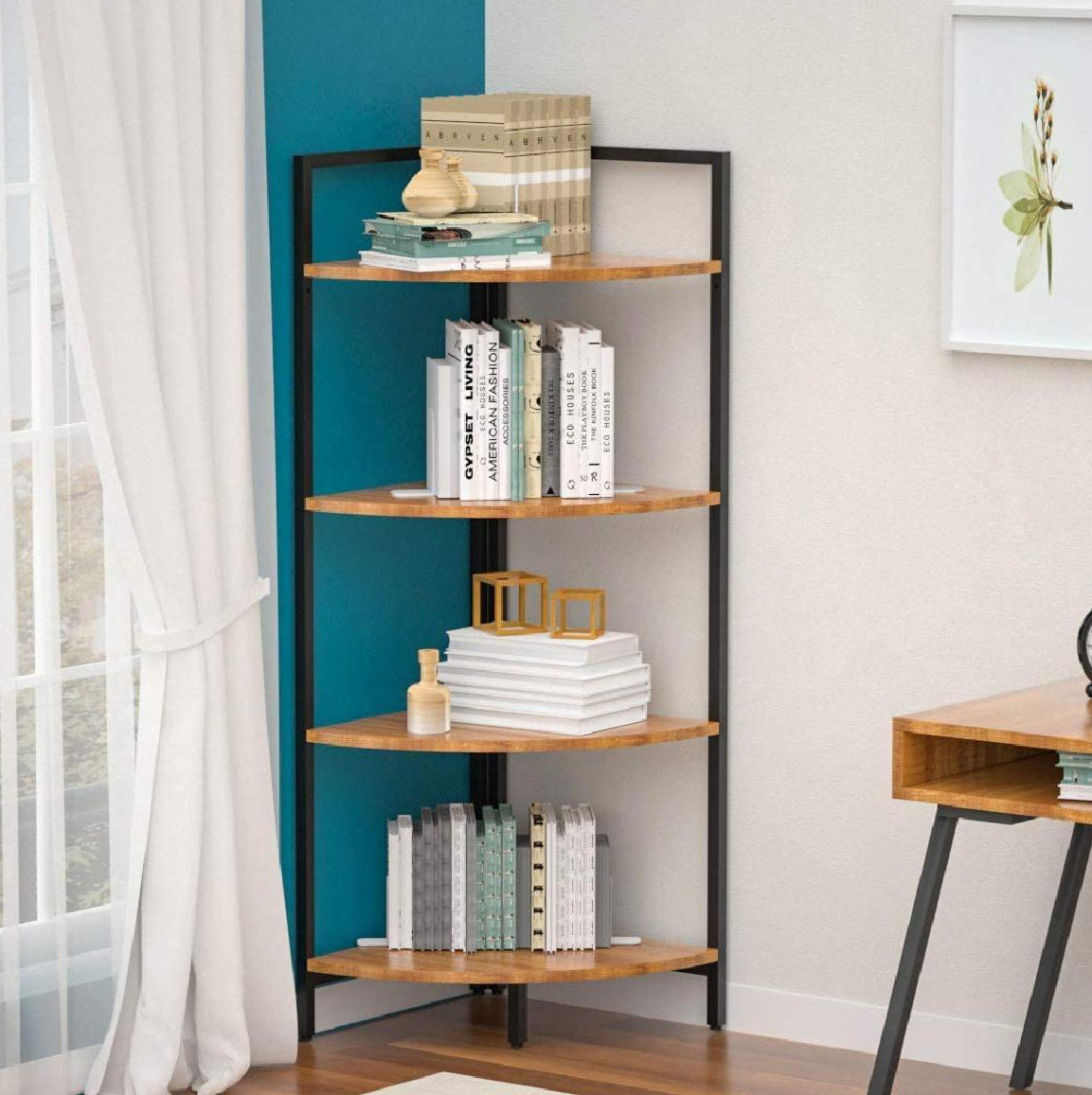17 Stories Corner Storage Shelf Bookshelf Bookcase Standing Shelves Display Rack Plant Stand For Small Spaces Walnut Oak Wayfair