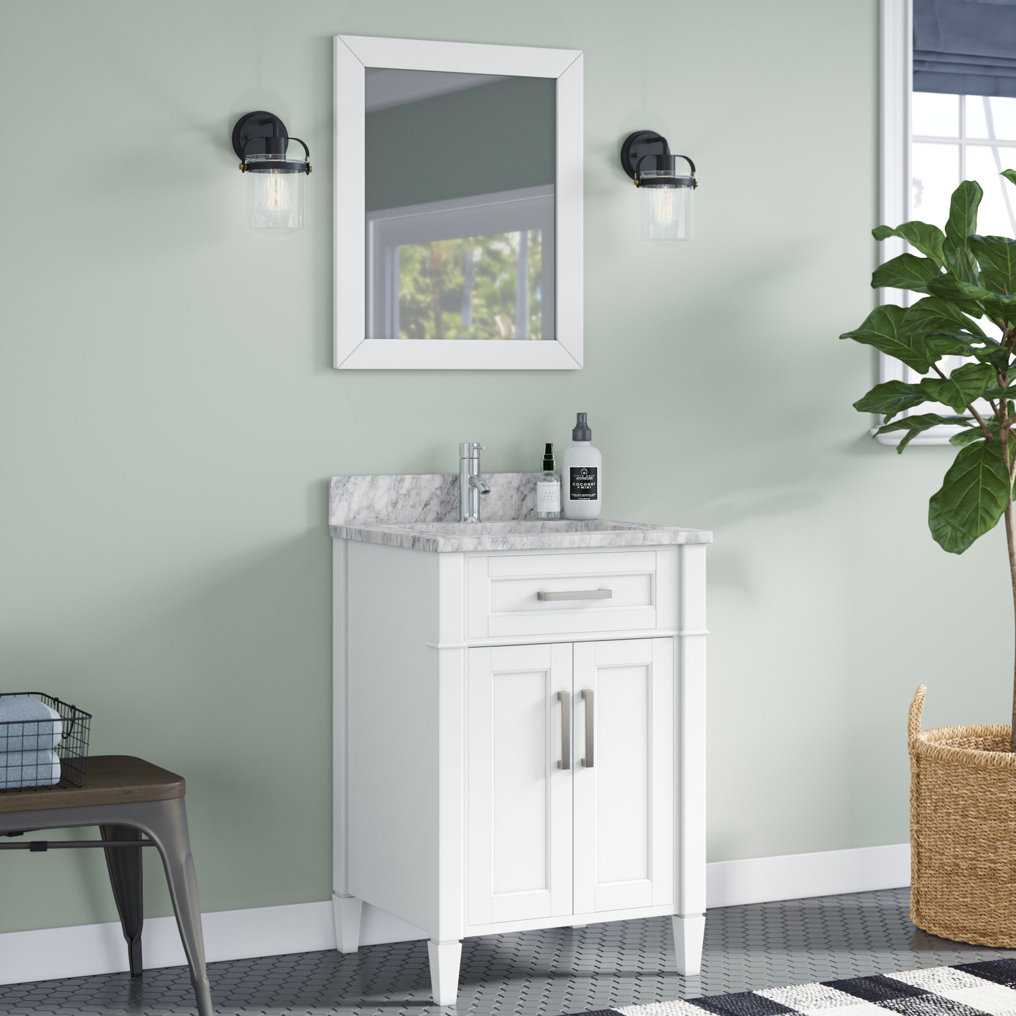 Gracie Oaks Lachine Marble 24" Single Bathroom Vanity Set with Mirror