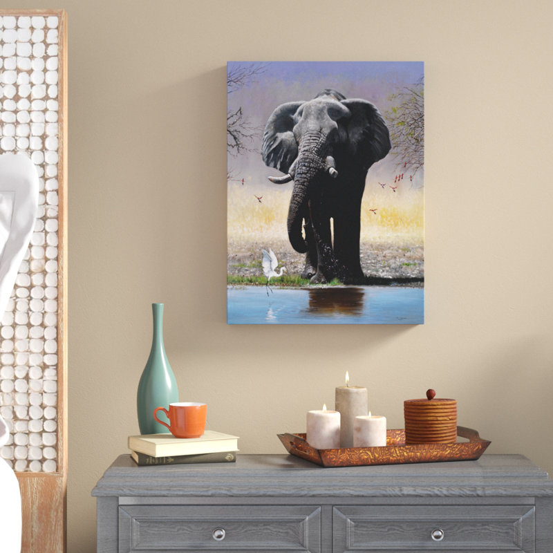 World Menagerie Elephant Egret And Carmines Acrylic Painting