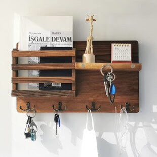 Easy Install Key and Mail Holder for Wall Mount Decorative Key Hanging Rack with 5 Sturdy Hooks Beautiful Farmhouse Entryway Shelf Organizes All Your Keys and Mails