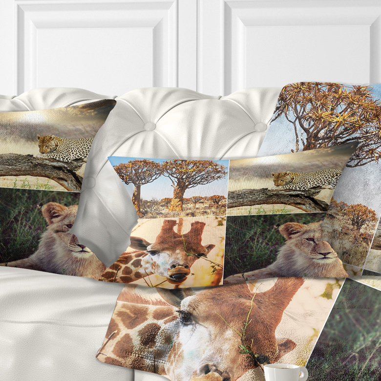 East Urban Home African Safari Wildlife Collage Lumbar Pillow