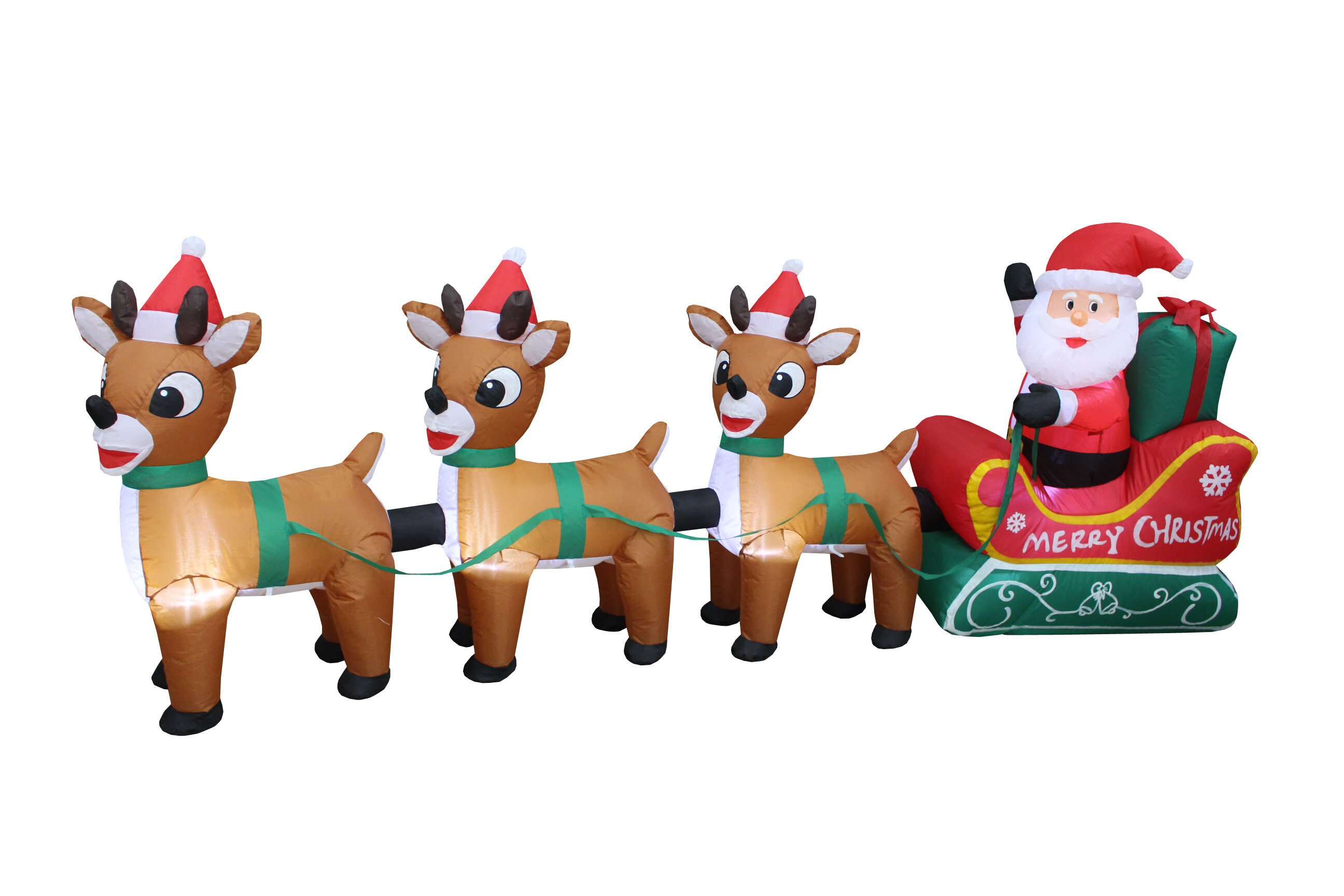 Download The Holiday Aisle Santa Claus On Sleigh With Three Reindeer Christmas Inflatable Reviews Wayfair