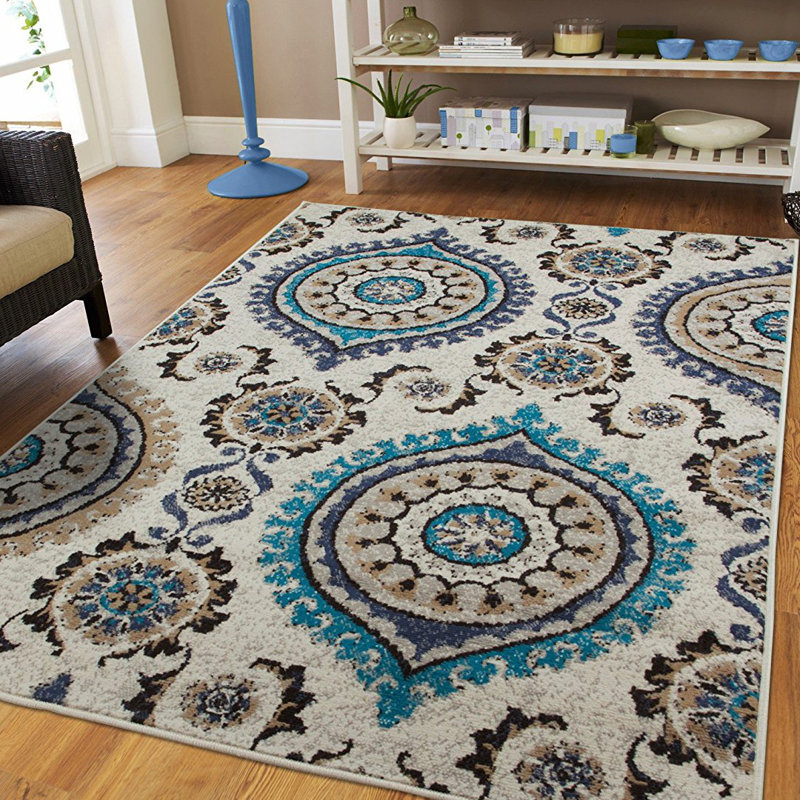 Bungalow Rose Aaronsburg Ivory Blue Indoor Outdoor Area Rug Reviews Wayfair