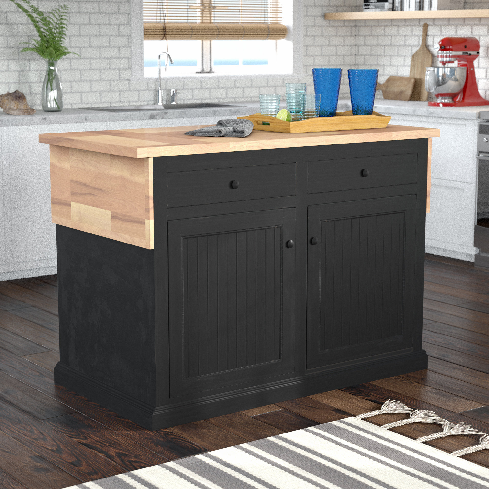 Breakwater Bay Meredith Kitchen Island With Butcher Block Top Reviews Wayfair