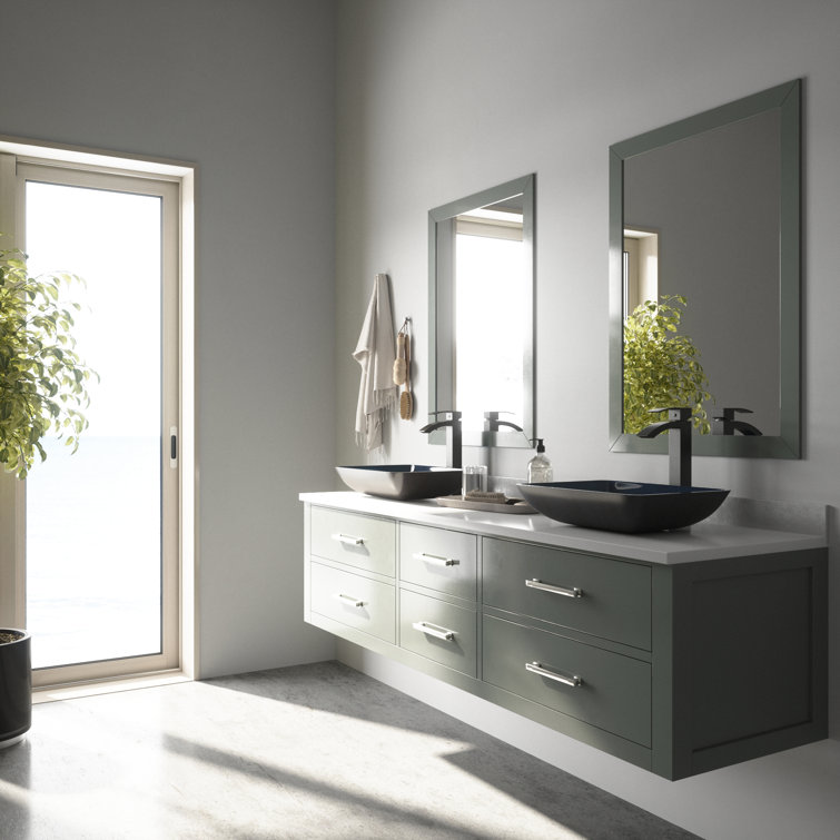 VIGO Glass Rectangular Vessel Bathroom Sink VGU3447