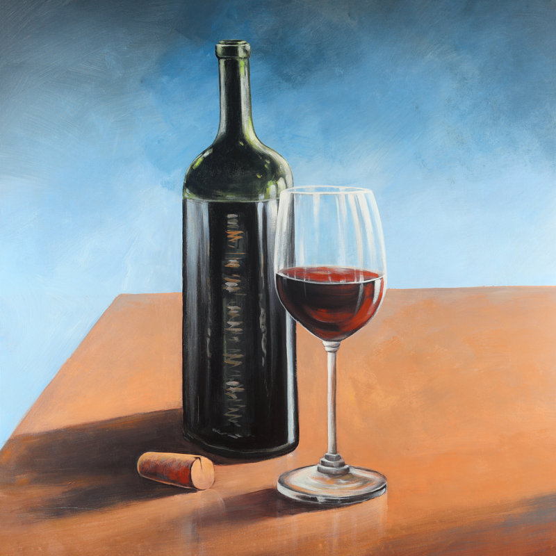 Fleur De Lis Living Bottle Of Bordeaux With Whine Glass Oil