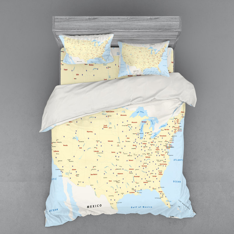 East Urban Home Map United States Interstate Map America Cities Travel Destinations Road Route Duvet Cover Set Wayfair