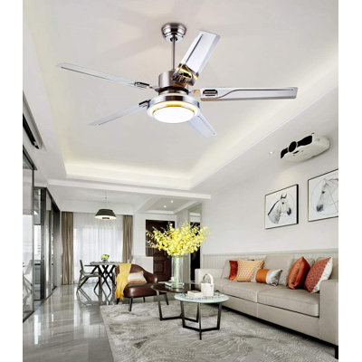 5 Reversible Stainless Steel Blades Three-Color Ceiling Fans With Light And Remote